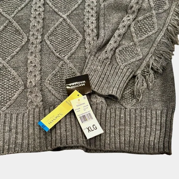 NWT 52seven Women's XL Gray Long Sleeve Cable Pullover Sweater with Fringe - Picture 8 of 11
